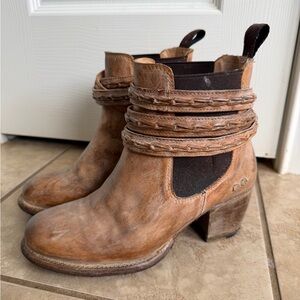 Bed Stu Tan Leather Braided Strap Boots